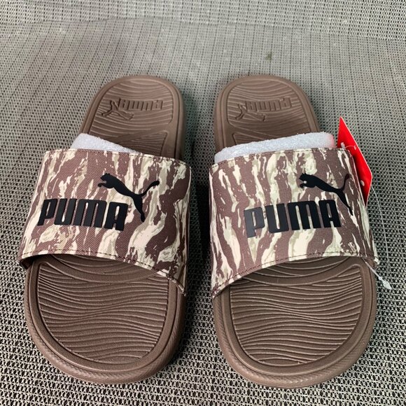 Puma Cool Cat 2.0 Nature Slides men’s Size 9 Brown Camouflage Print Sandals - Picture 1 of 5